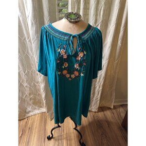 Lane Bryant 22/24 Embroidered Floral Peasant Tunic Top Smock Collar Boho Fairy